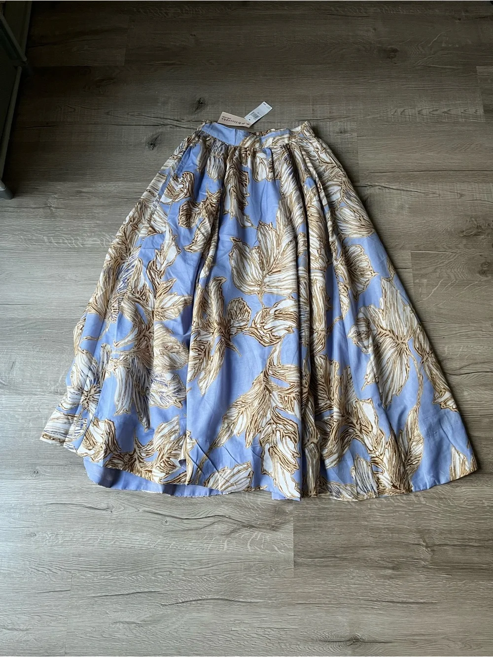 Philosophy Blue Floral A-Line Midi Skirt with Beige Print